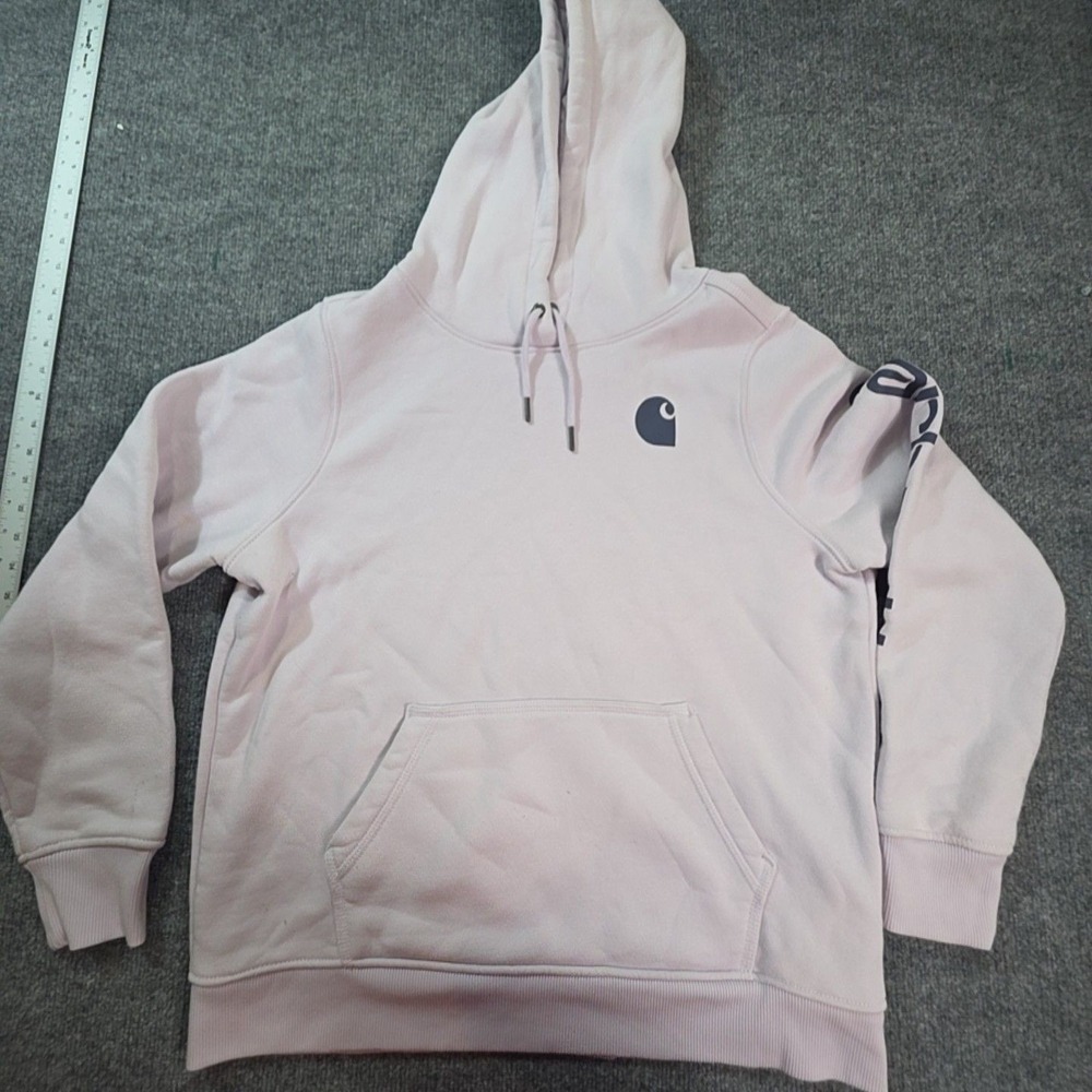 Carhartt Hoodie Kids 12-14 Pink Fleece Pullover Kangaroo Pocket Logo Graphic